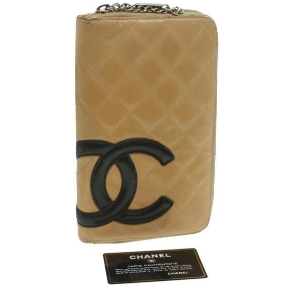 Chanel Handbags - CHANEL Cambon Line Wallet Leather Beige Black